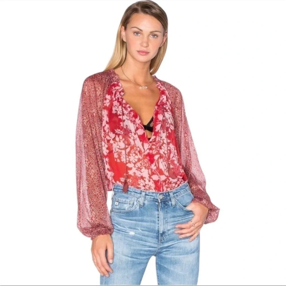 Free People Floral Hendrix Boho Blouse Sz. S EUC